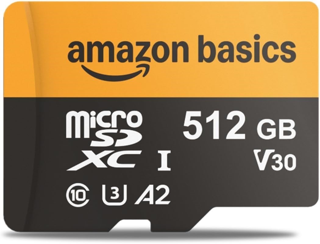 Amazon Basics 512GB microSDXC Card w/Full Size Adapter Speeds Up To 200MB/s