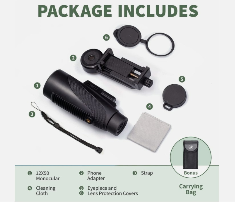Gosky 12×55 High Definition Monocular w/ Smartphone Holder – FMC Lens/Waterproof