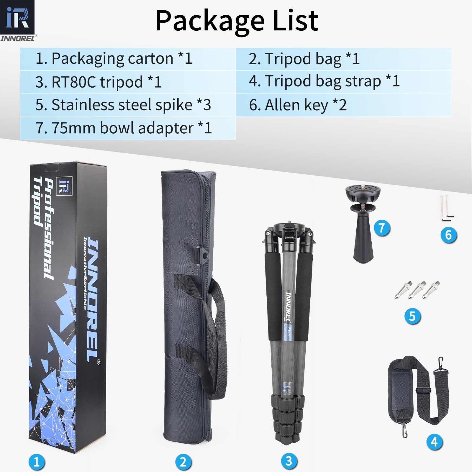 RT80C Carbon Fiber Tripod Professional Bowl Tripod Birdwatching Camera Stand
