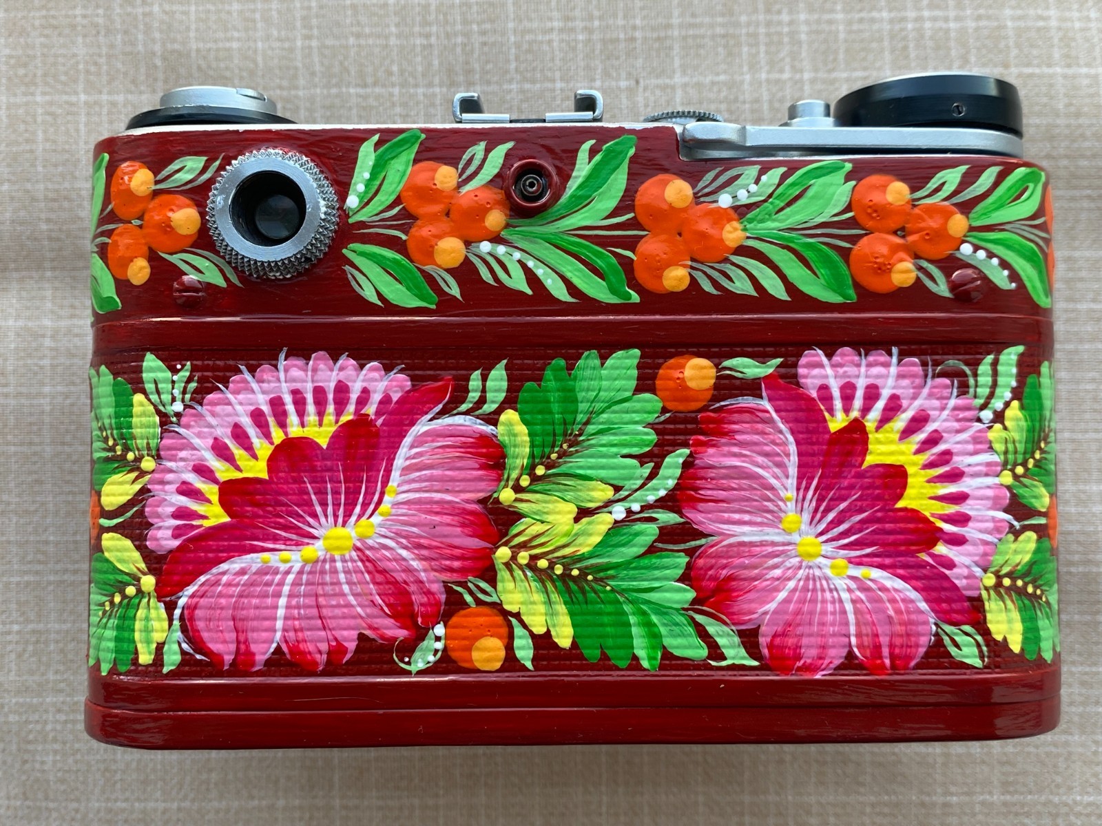 Unique FED-5V Ukrainian Camera | Petrykivka Folk Art | Hand Painted Souvenir
