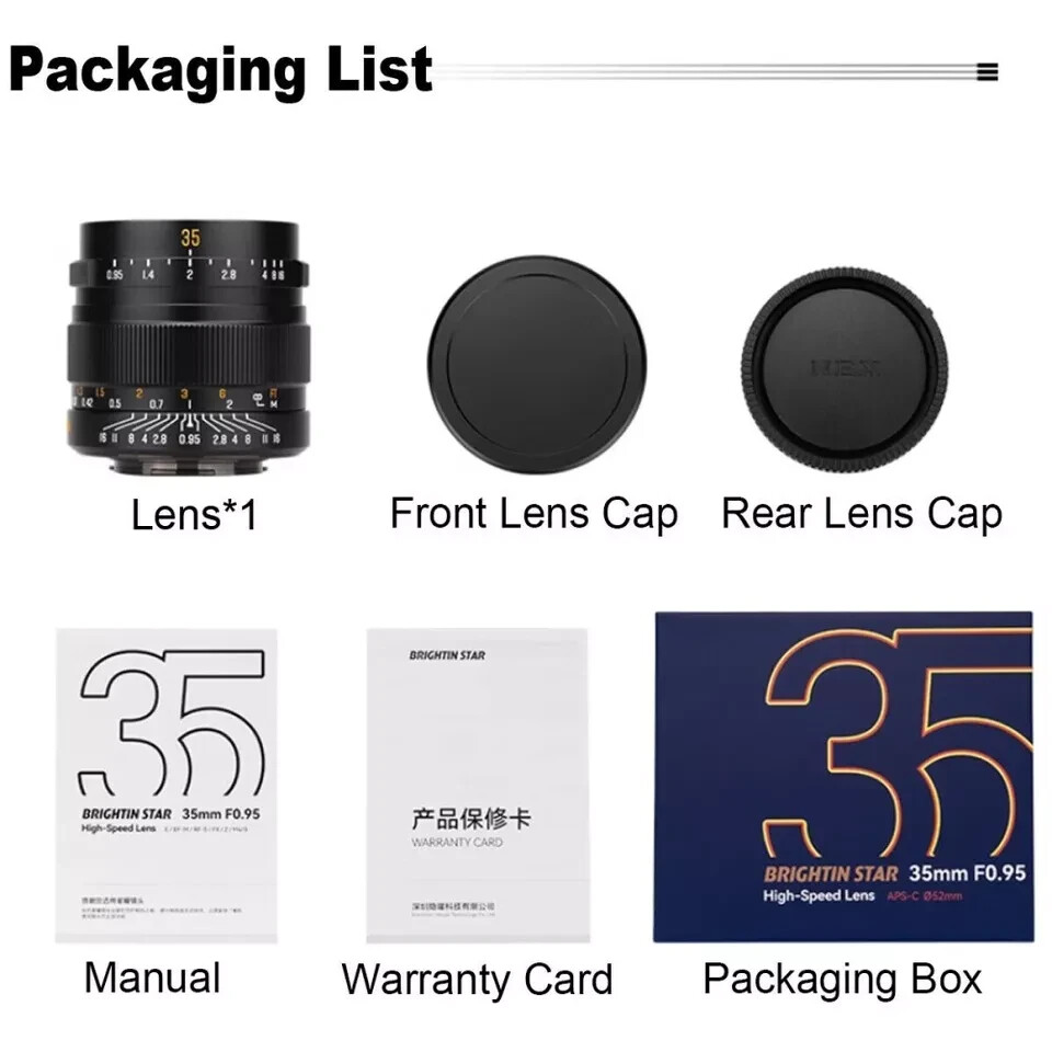 Brightin Star 35mm F0.95 APS-C Fixed Focus Lens for Canon Nikon Sony Fuji M4/3