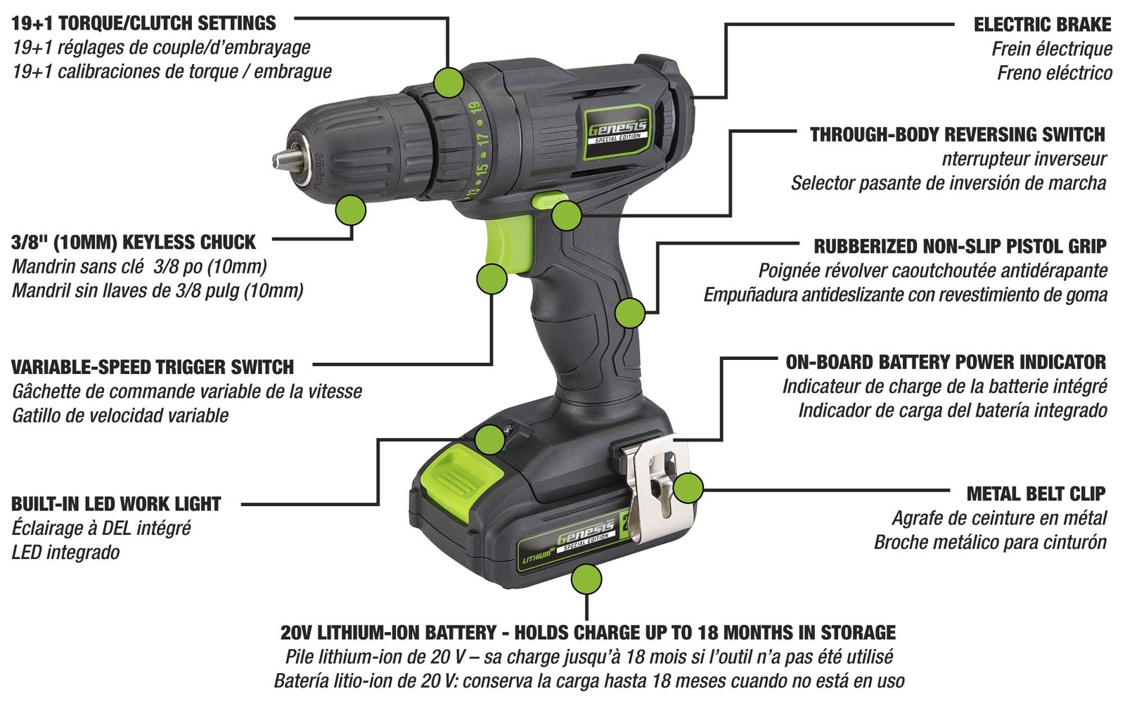 Genesis GLAB20C Special Edition 20V Lithium-Ion Rechargeable Battery Pack Replac
