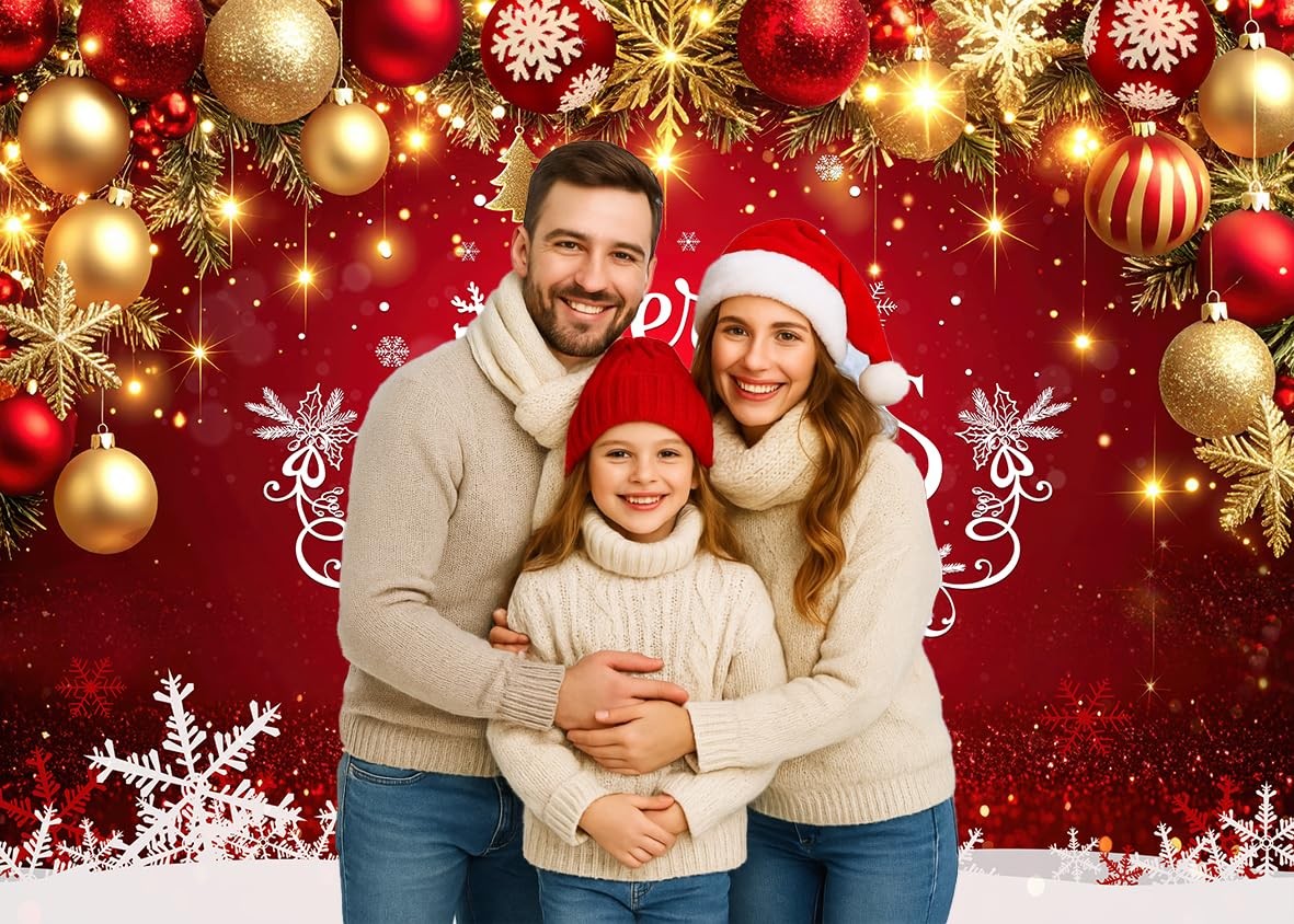 10×8 FT Red Christmas Photography Backdrop Winter New Year Merry Xmas Decor
