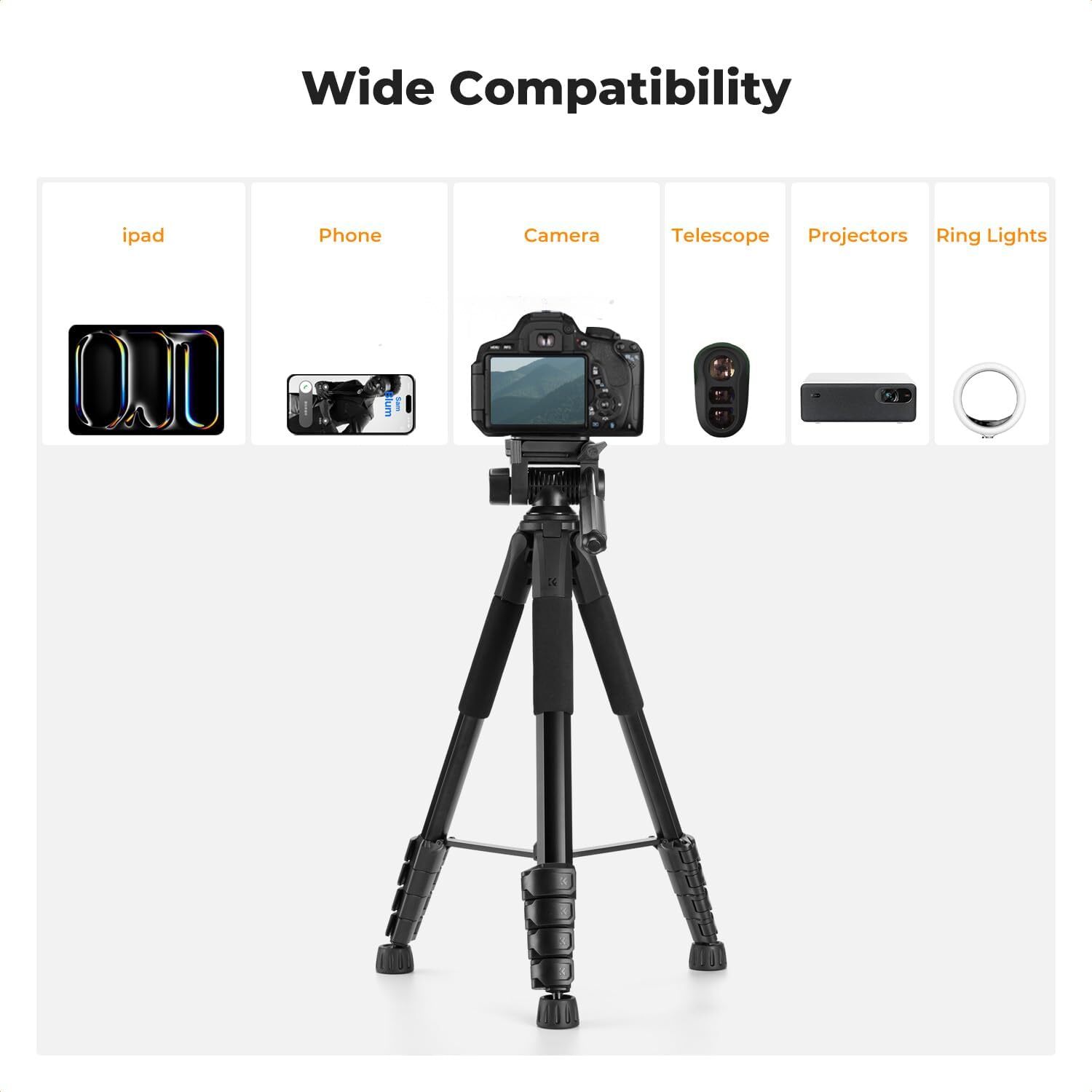 K&F Concept Camera Tripod 75″ Lightweight Travel DSLR Tripods for Camera Phone