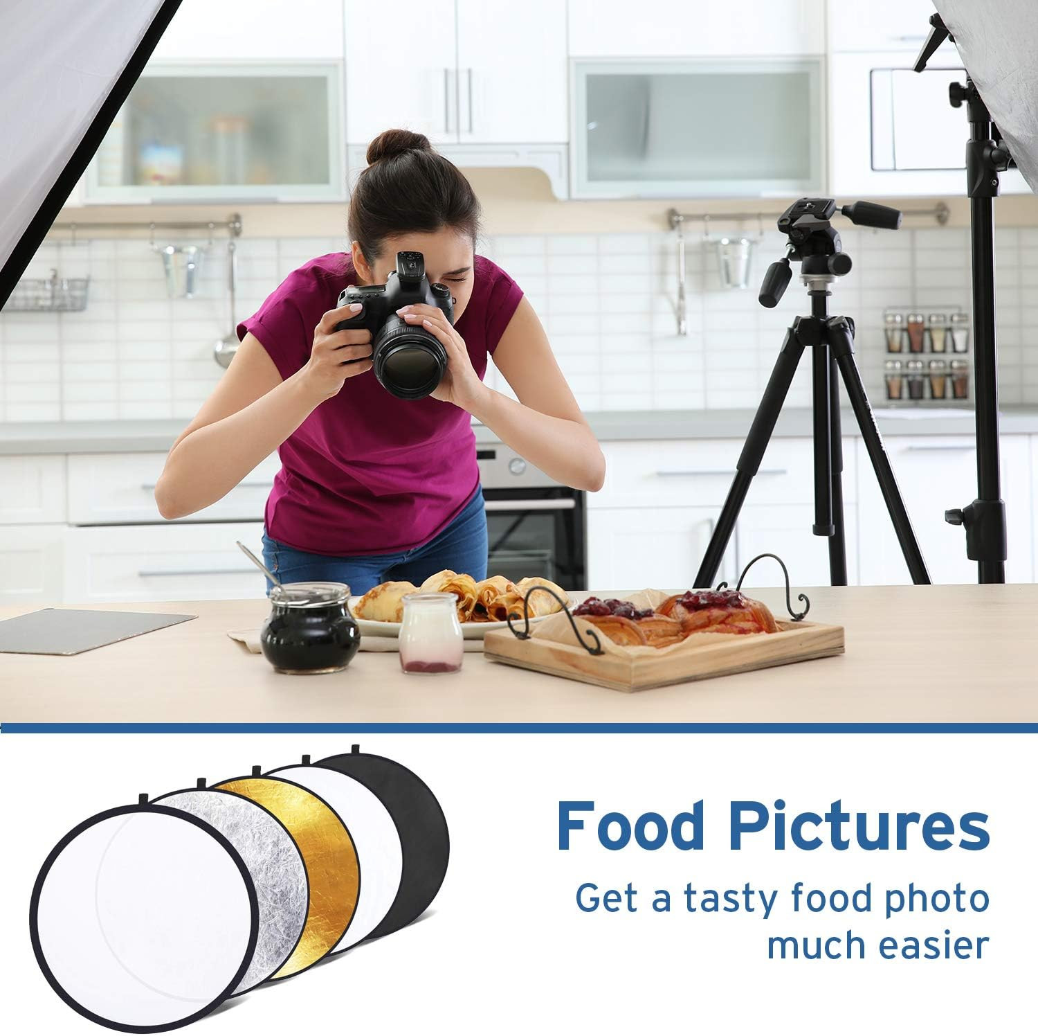 24″ (60Cm) 5-In-1 Photography Reflector, Multi-Disc Light Reflectors for Photogr