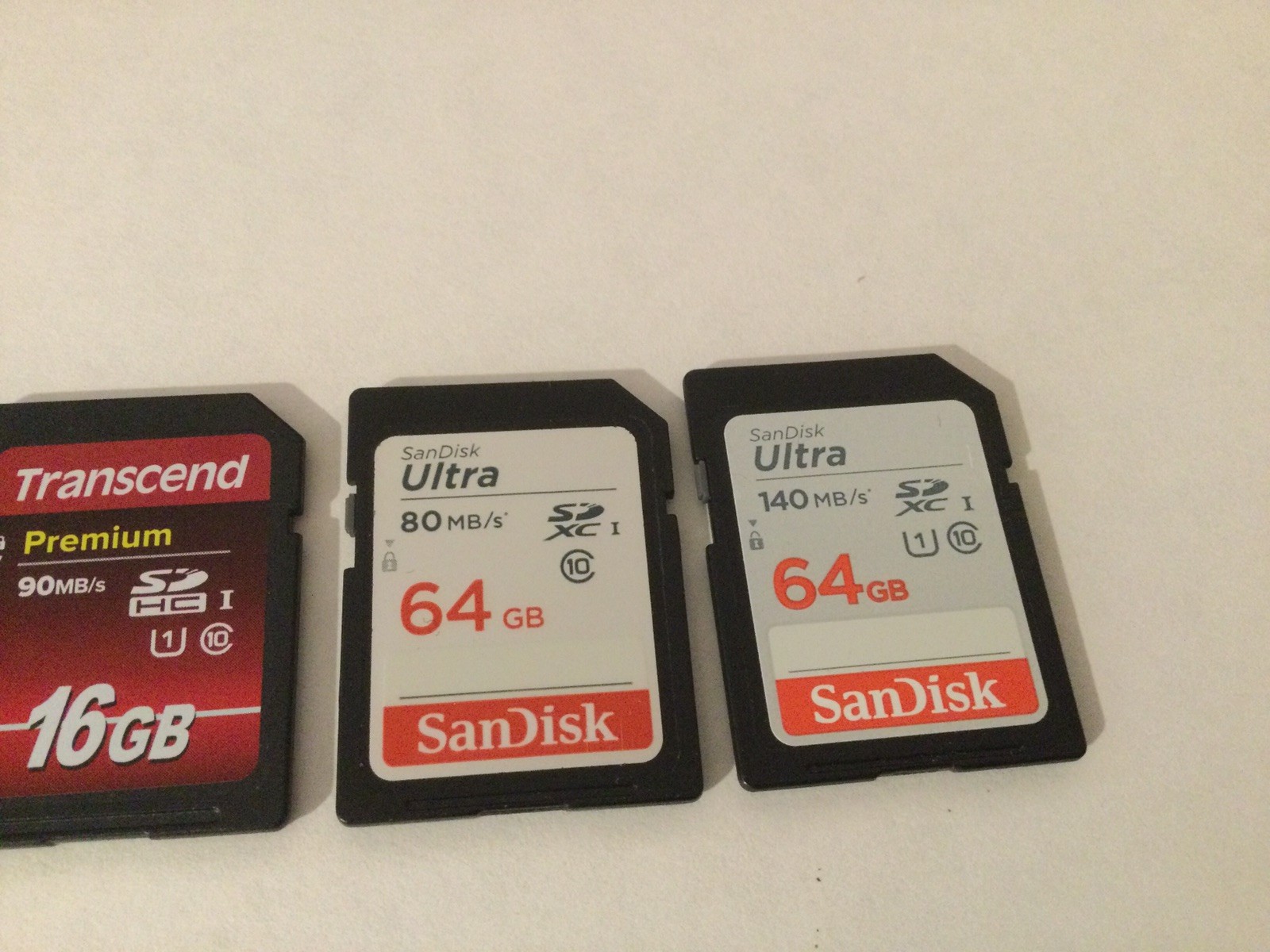 SanDisk 64GB SDXC Memory Cards Qty 2, Transcend 16GB SDHC Memory Cards Qty 2