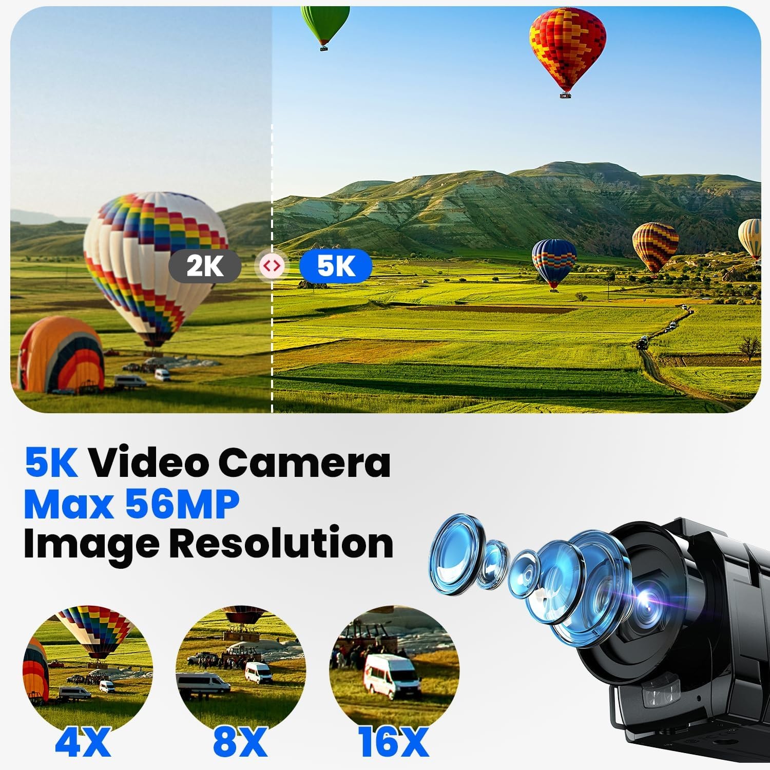 🔥5K Video Camera Camcorder, Digital Camera 56MP Dual Lens WiFi 3” 270° 16XZoom