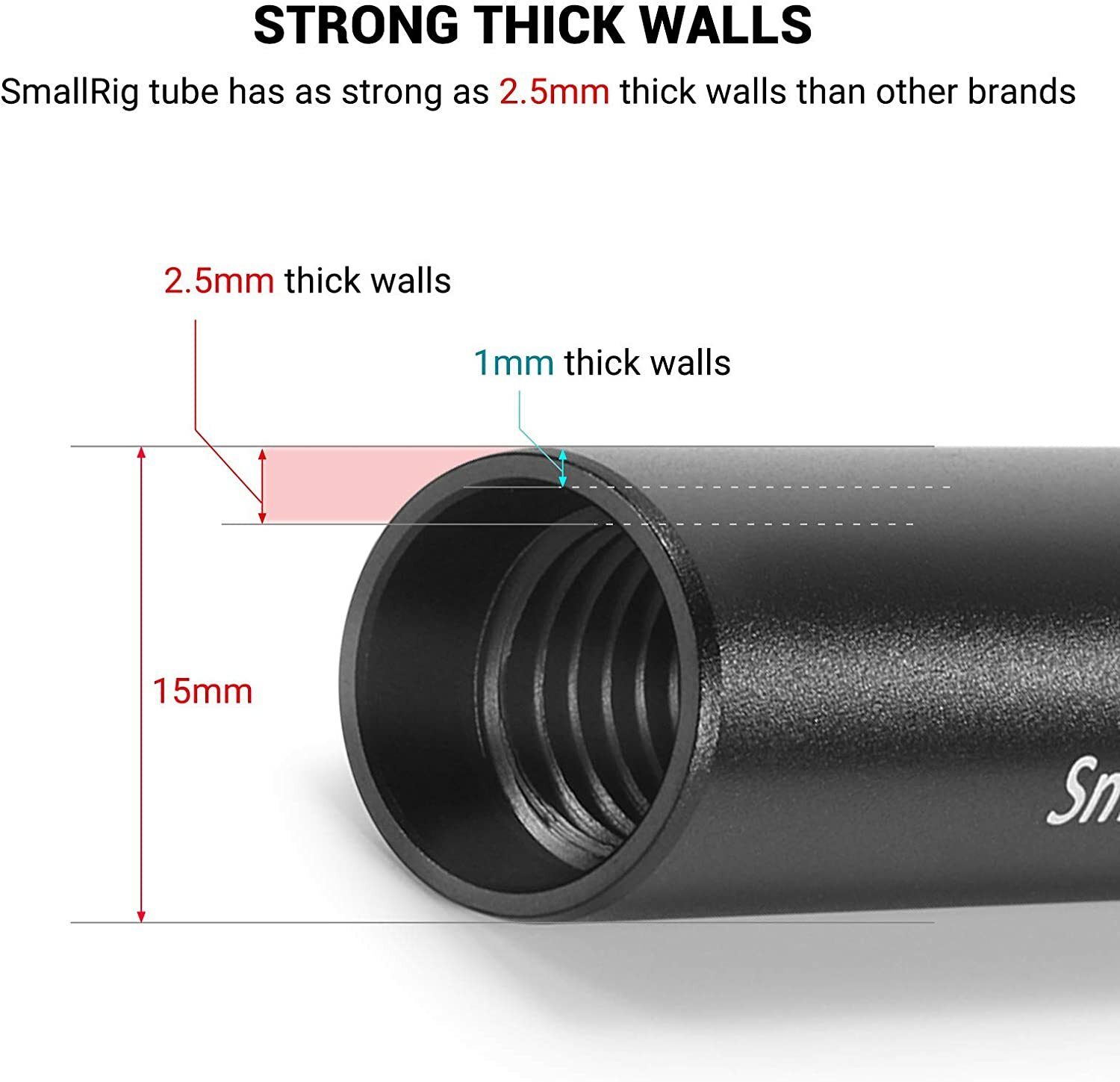 SmallRig 15mm Rods 12″ (30 cm) Aluminum Alloy Rods for Camera Rail System-1053