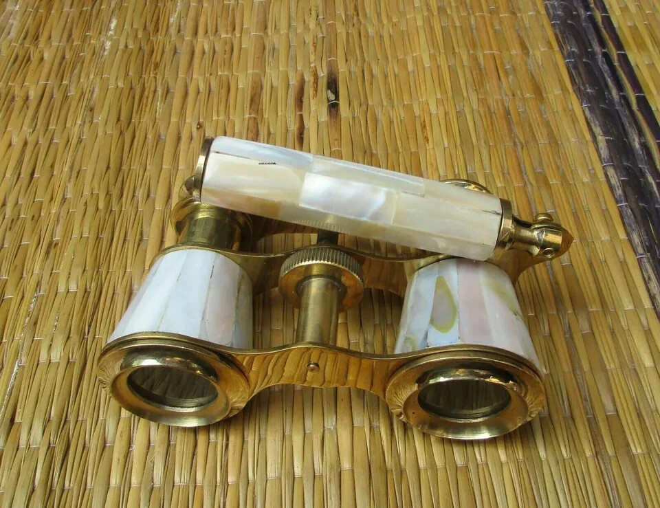 Vintage Brass Opera Glasses Mother of Pearl & Handle Brass Fittings France A7
