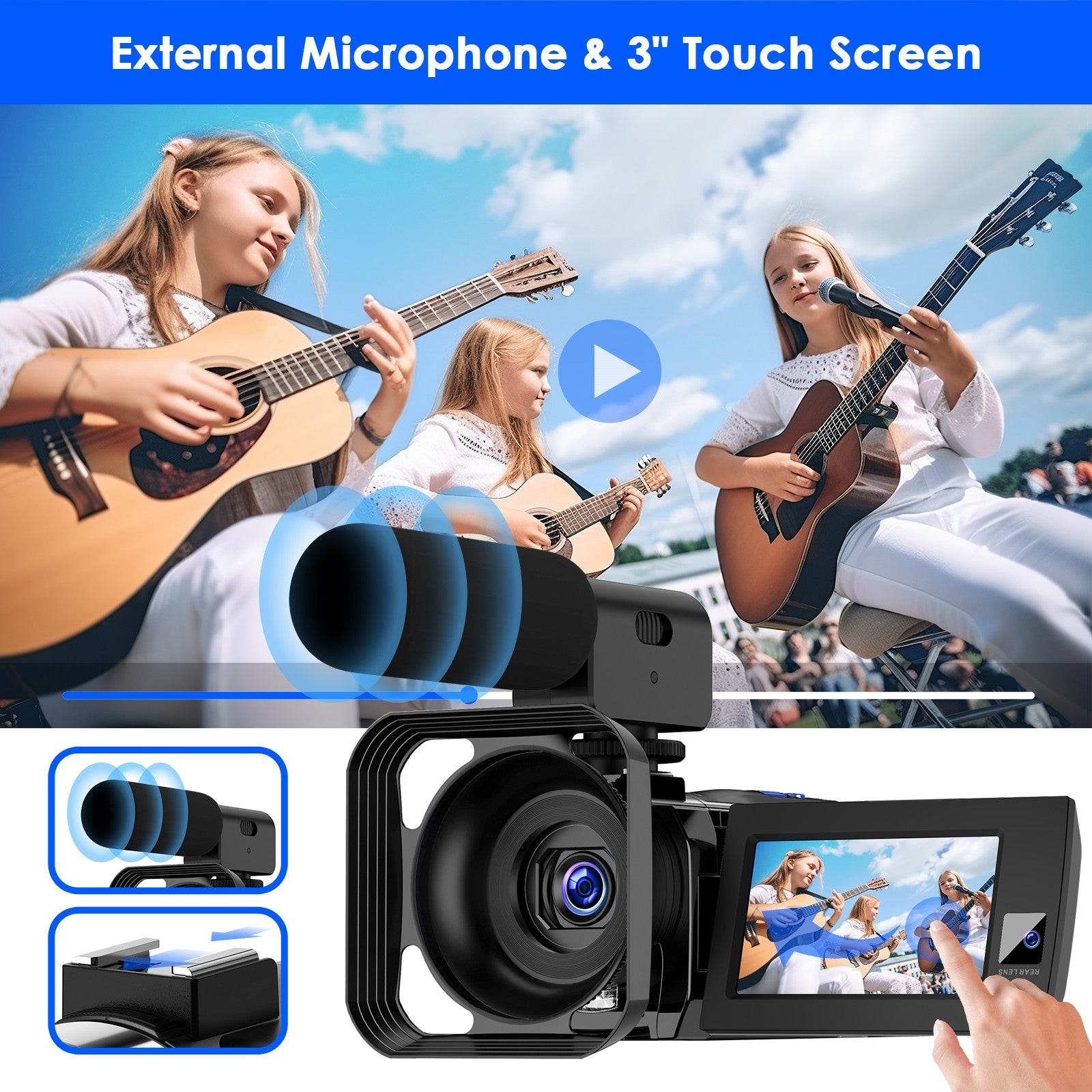 Camcorder 5K Dual Lens 56MP Video Camera YouTube Cam Digital Camera Mic 16X Zoom