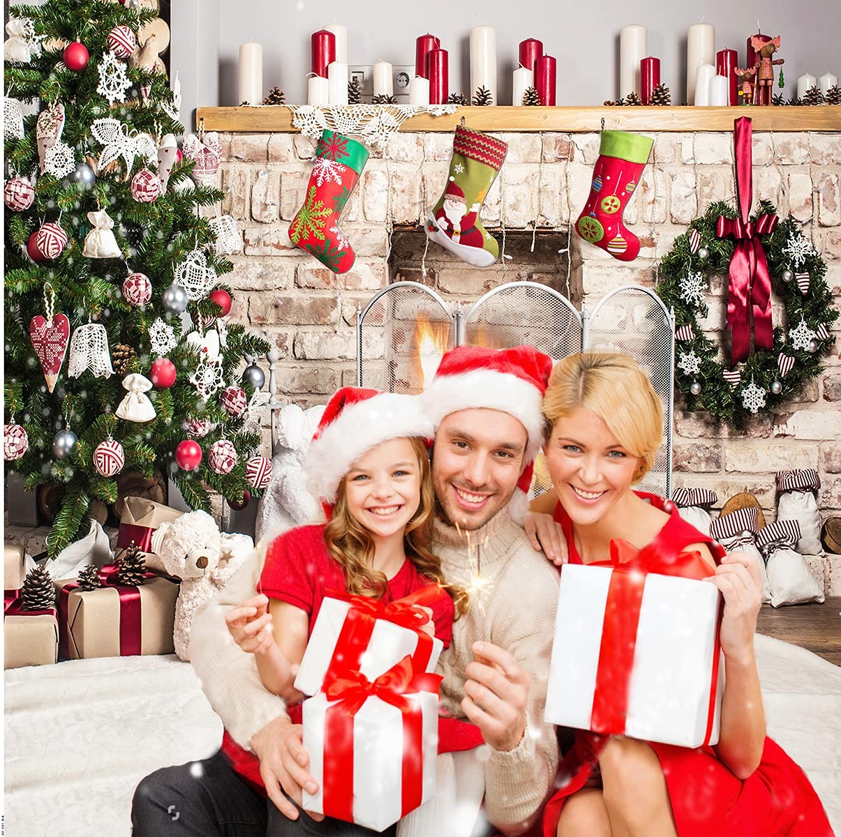 10x10ft Christmas Backdrop Fireplace Xmas Theme New Year Family Party Decor
