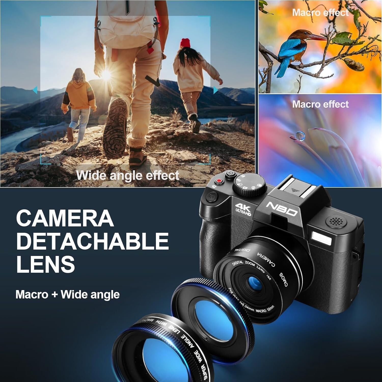 NBD 4K Digital Cameras 48MP 60FPS Video Camera WiFi &App Control for Photography