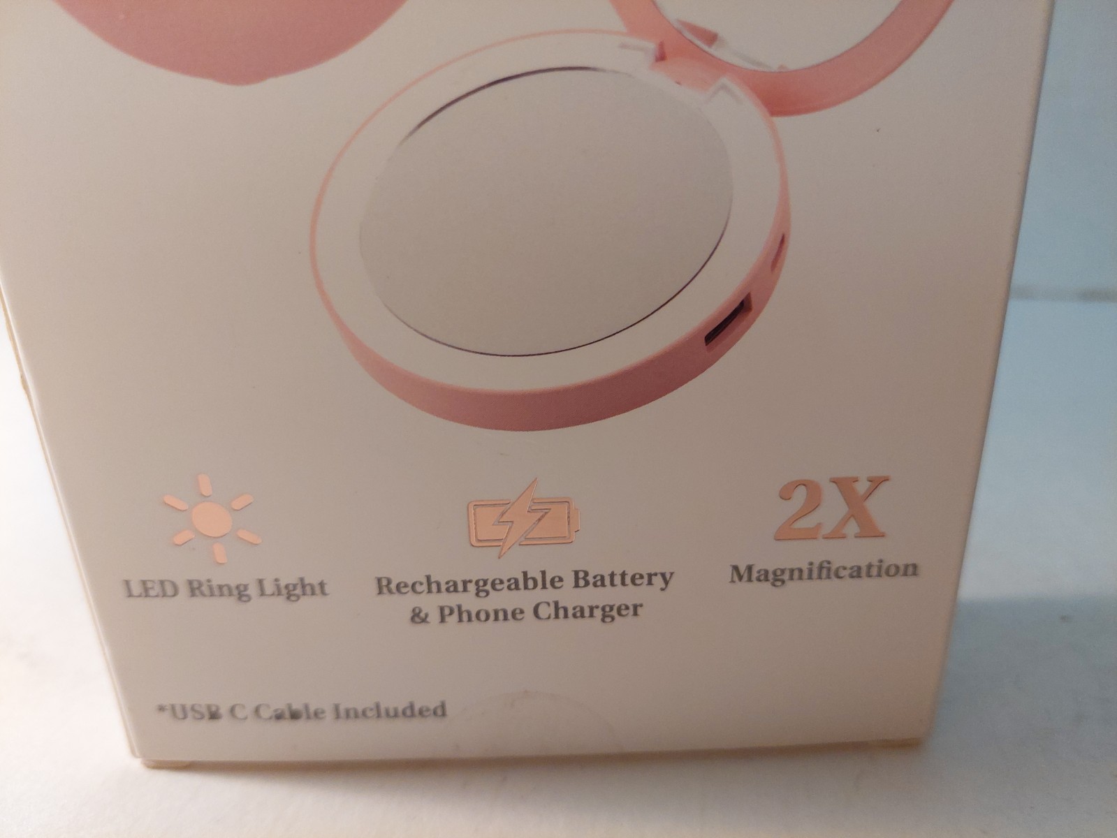 Compact Mirror And Phone Charger LED Ring Light Rechargeable 2X New Sealed