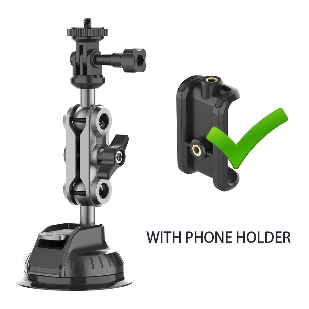 Car Suction Cup Camera Mount Bracket with Phone Holder for Phone/Action Camera