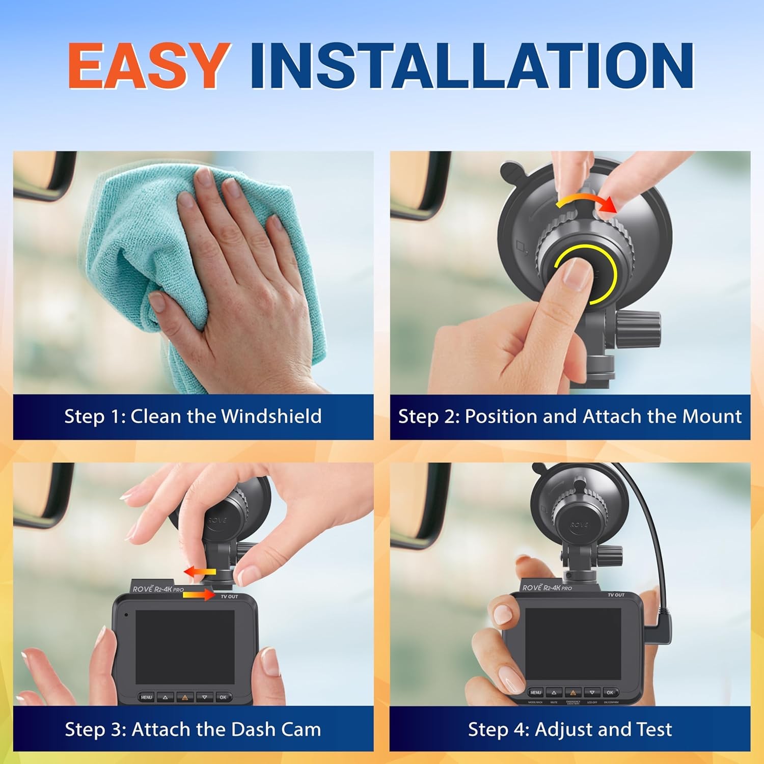 ROVE Suction Cup Mount for R2-4K, R2-4K PRO and Dual Dash Camera Black