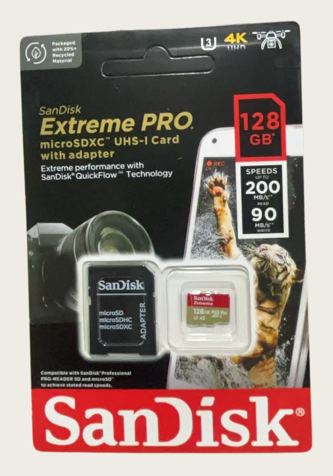 SanDisk Extreme 128GB UHS-I U3 microSDXC High Speed Memory Card with Adapter