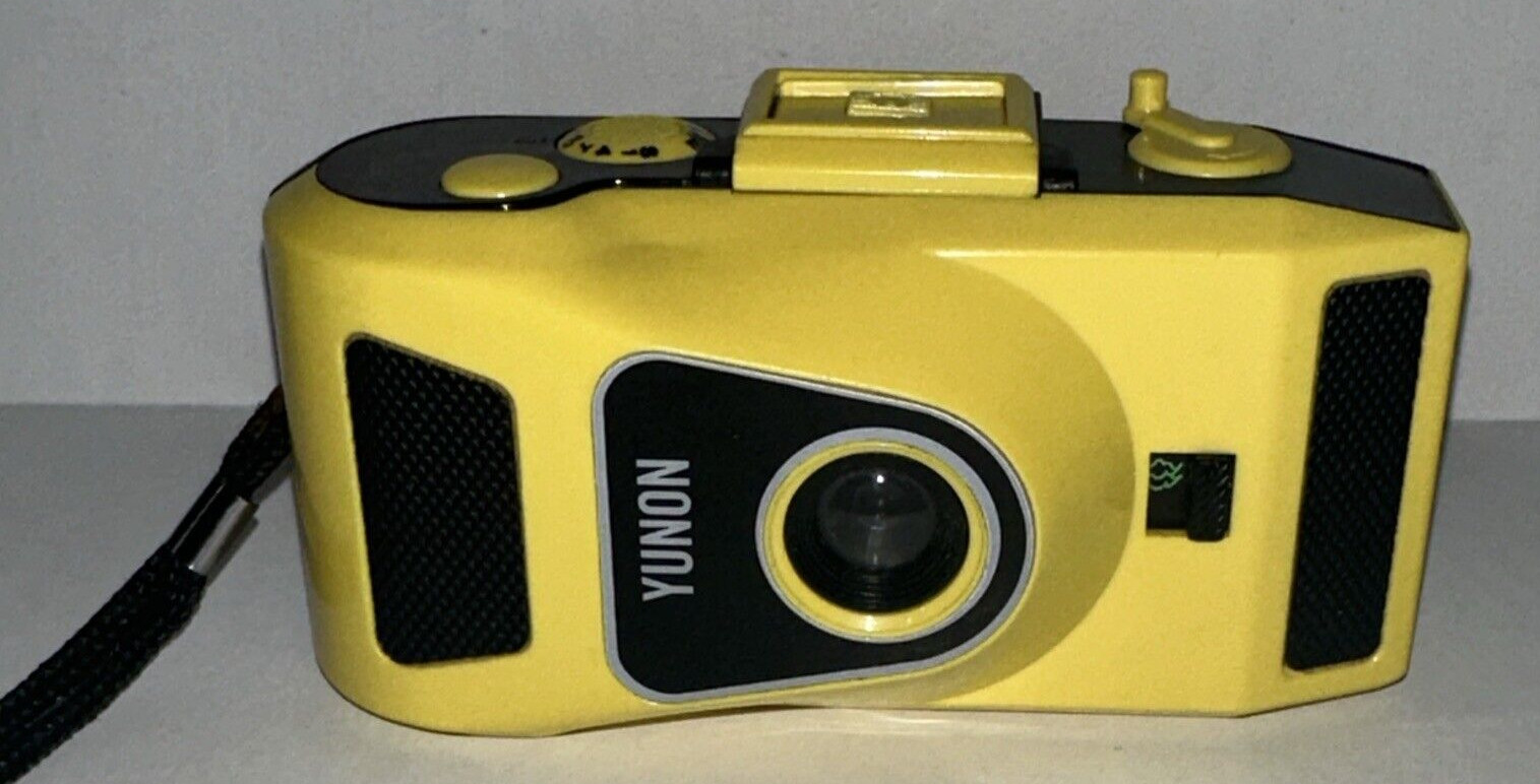 Yunon Camera 35mm Film Point Click Shoot Black Strap Yellow 1980s Made in Taiwan