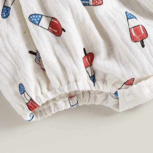 4th of July Newborn Baby Girl Outfit Amerian Flag Boho 3-6 Months Off-white