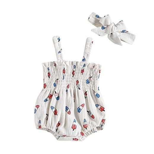 4th of July Newborn Baby Girl Outfit Amerian Flag Boho 3-6 Months Off-white
