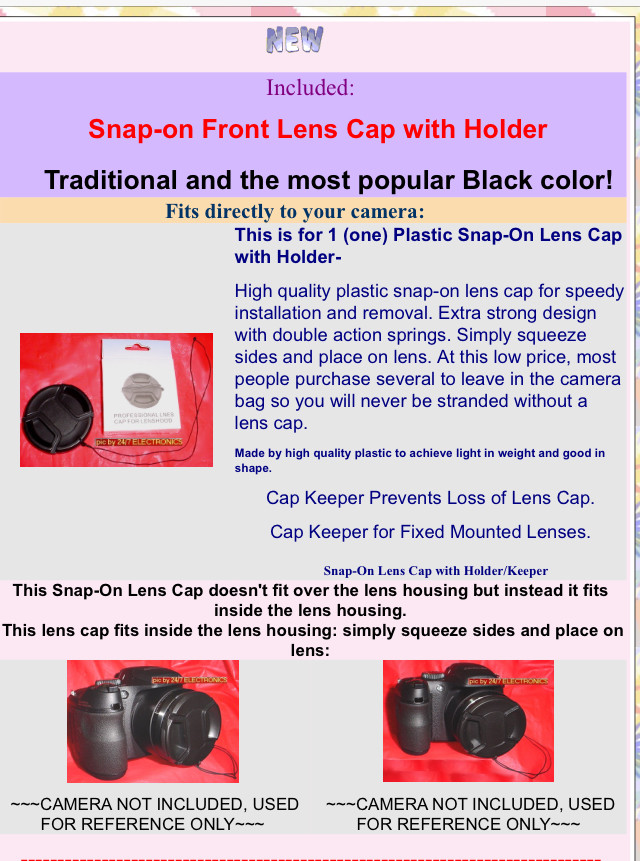 SNAP-ON LENS CAP 72mm to PANASONIC AG-DVX200 DVX100 DVX100B DVX100BP 80P
