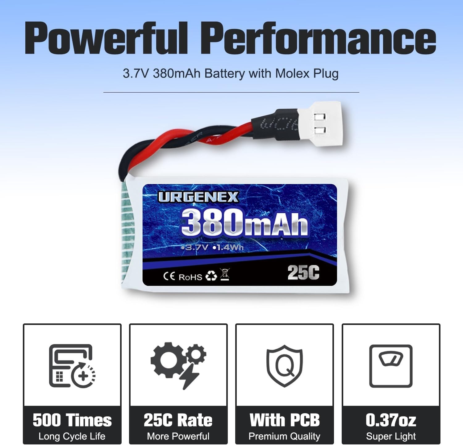 5PCS 3.7V 380mAh Drone Batteries with 5-in-1 Charger for Extended Flight Time