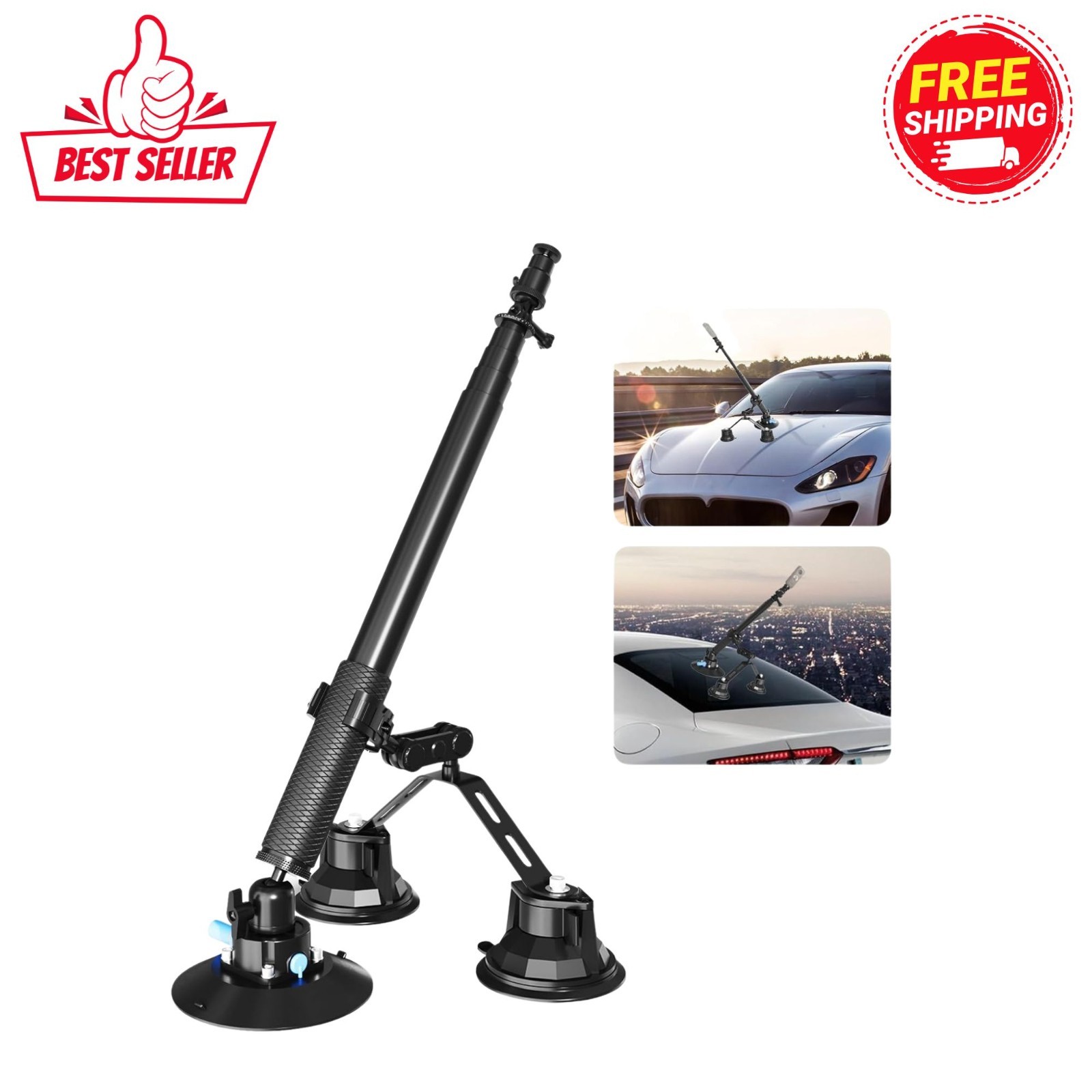 NEW Suction Cup Camera Car Mount Extension Pole Action Camera Adapter Black