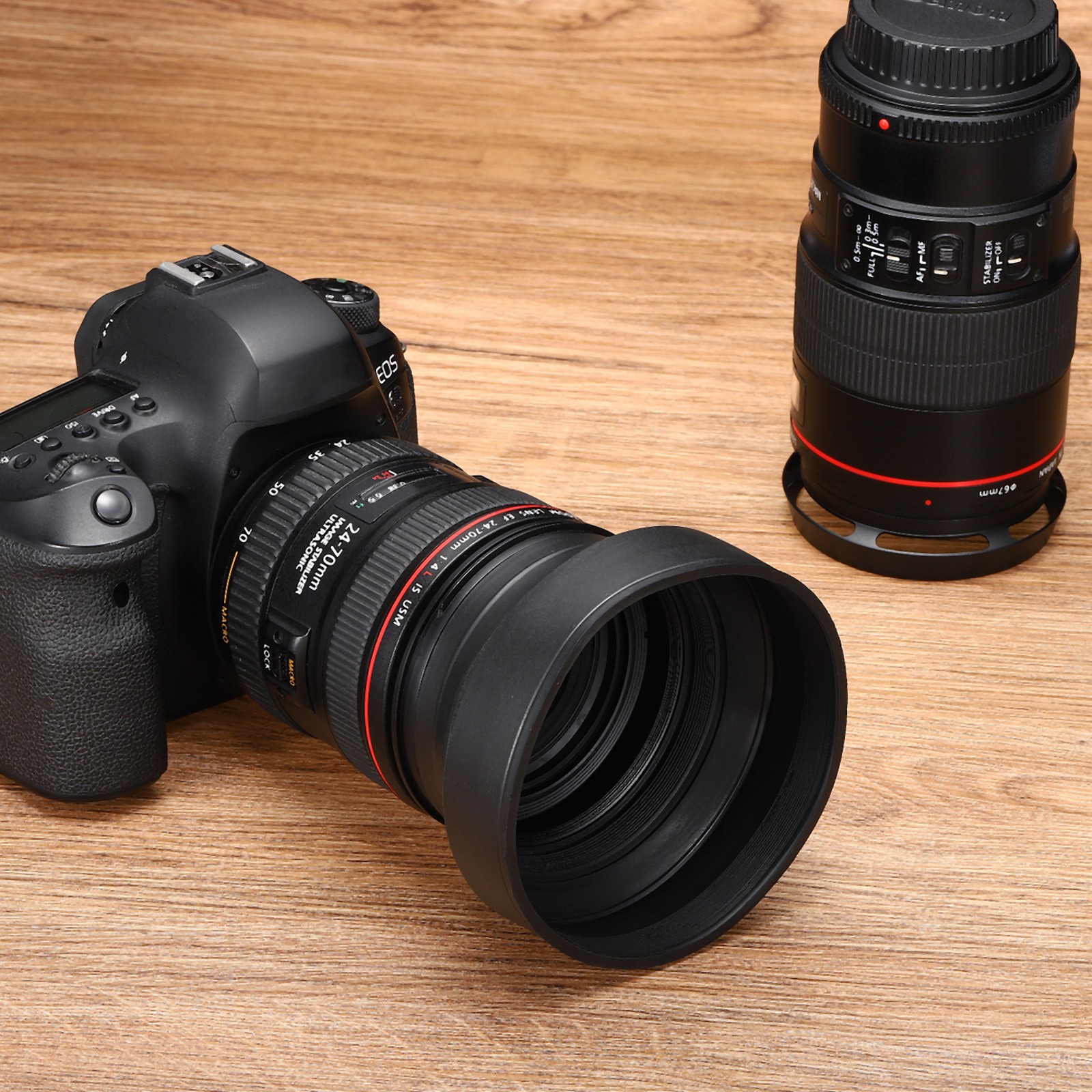 67mm Camera Lens Hood 2Pcs Rubber Collapsible Lens Protectors Black
