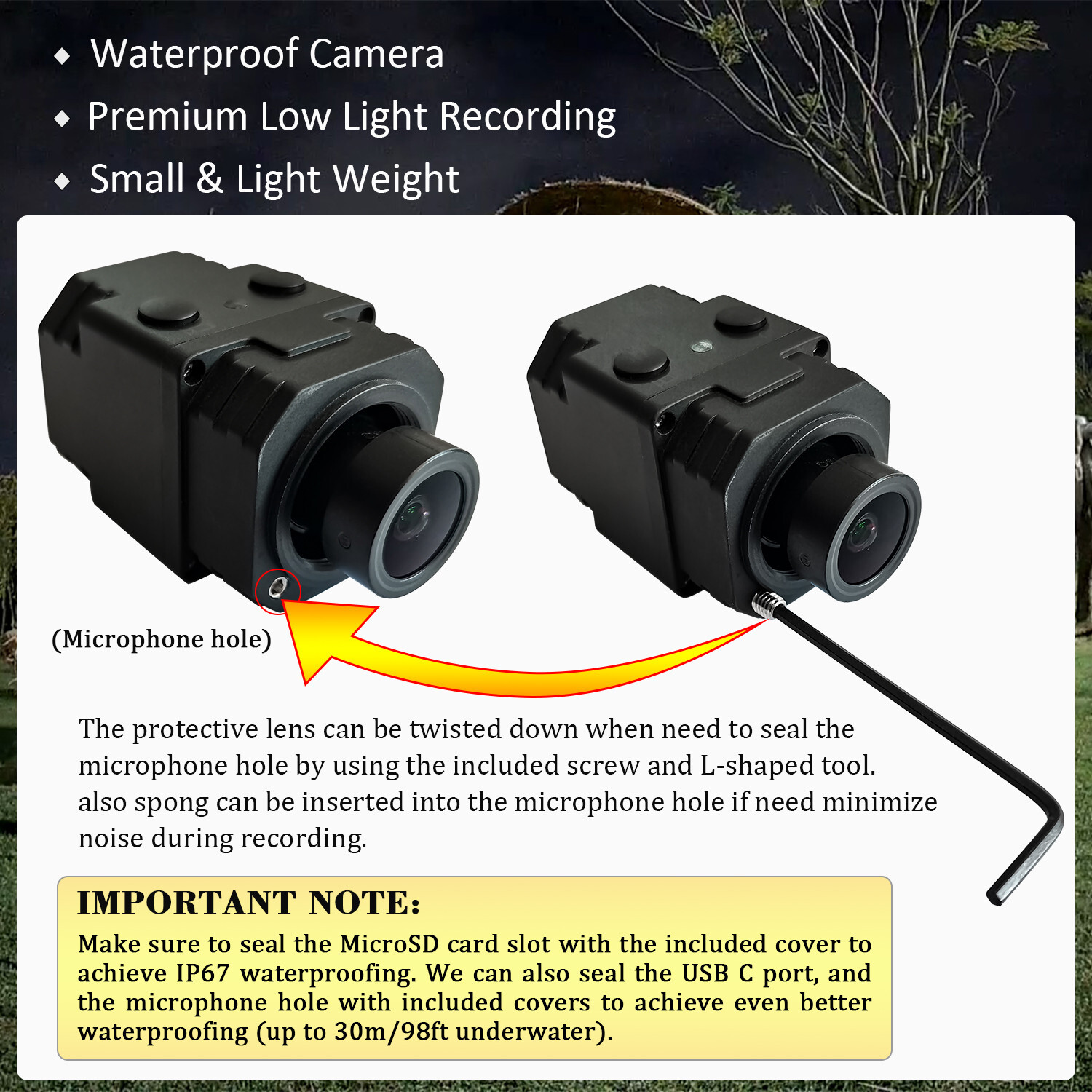 Super Low Light SLL1 Action Camera HD FOV150° f/1.0 1/1.7” Waterproof Camcorder