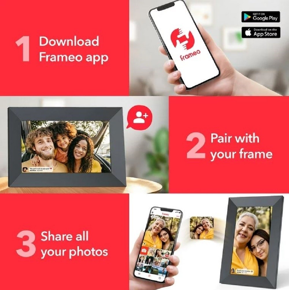 ONN 10” Wi-Fi Digital Picture Frame Send Photos & Videos Instantly via the Free