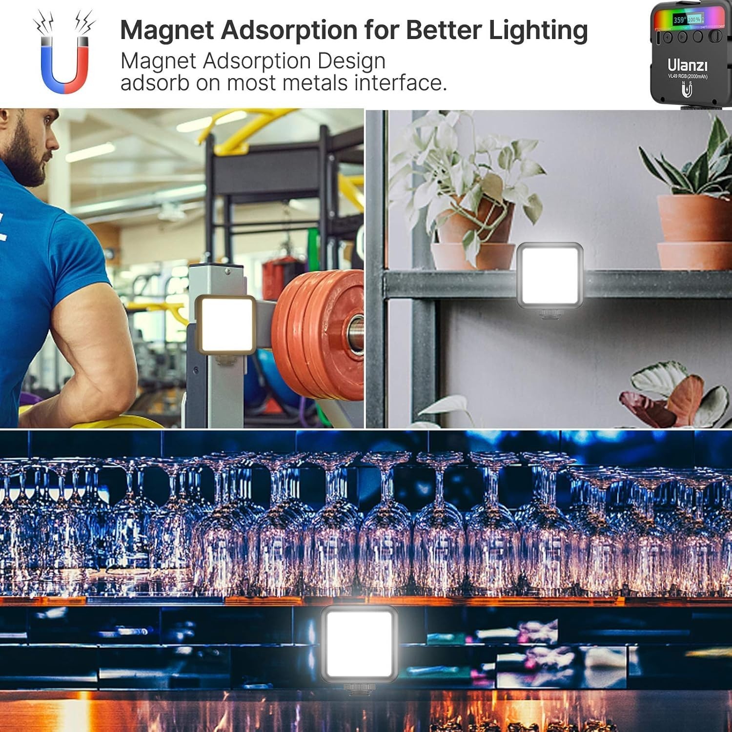 Rechargeable RGB Photography Light with Adjustable Color and Brightness Control