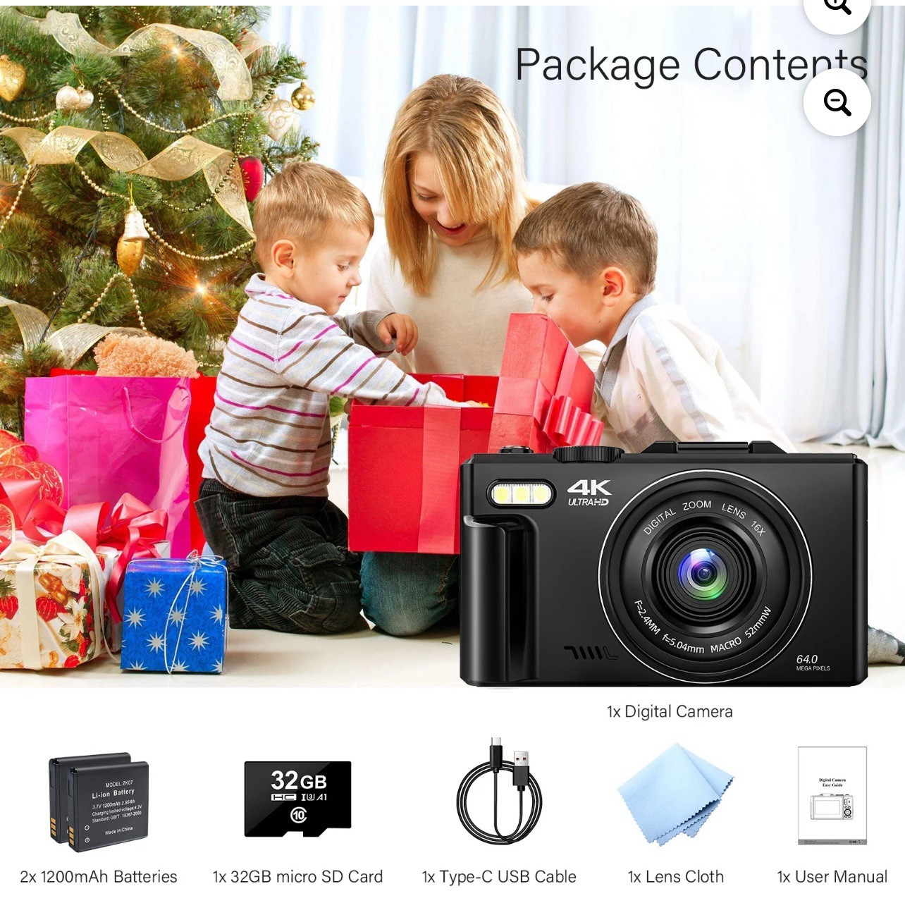 Digital Camera 4K 64MP Vlogging Auto-Focus 18X Zoom with 3″ 180° FlipScreen 32GB