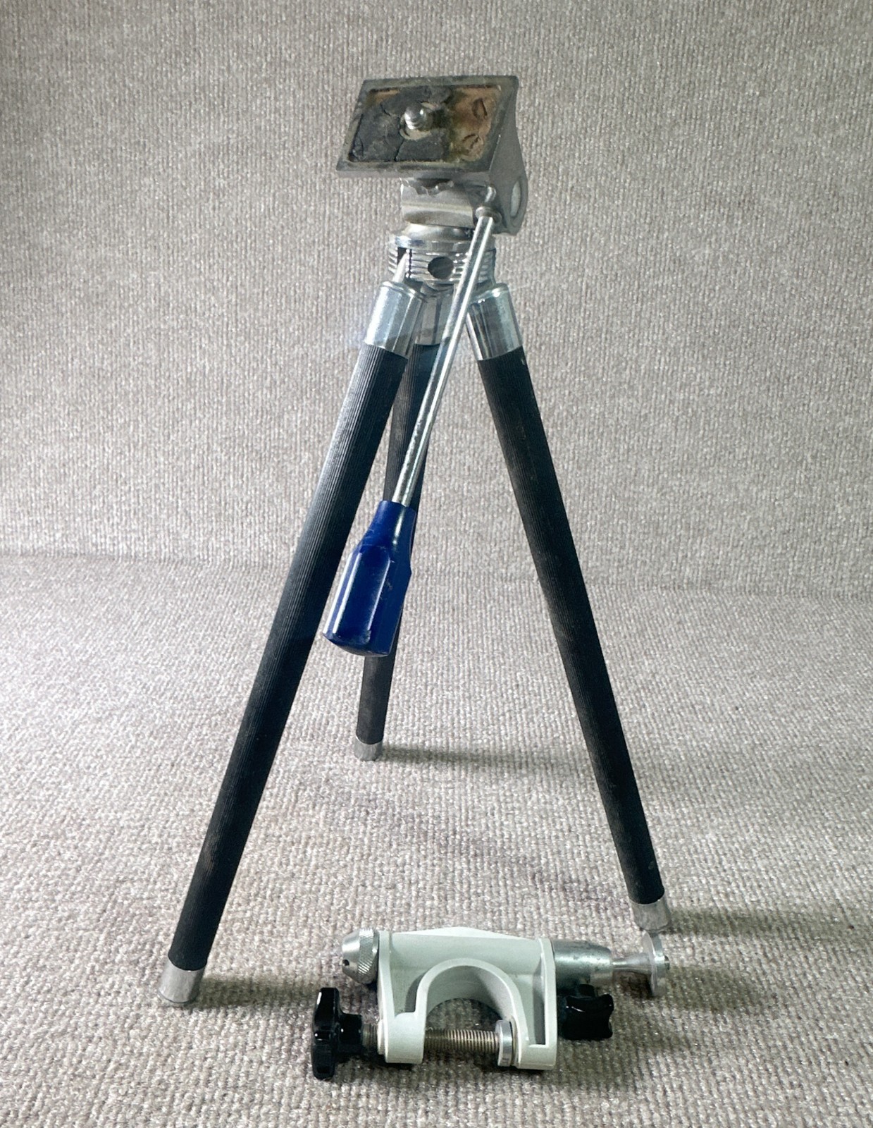 Vintage Table Mini Tripod & Copy C Clamp Mount Set Pan Tilt Head Japan