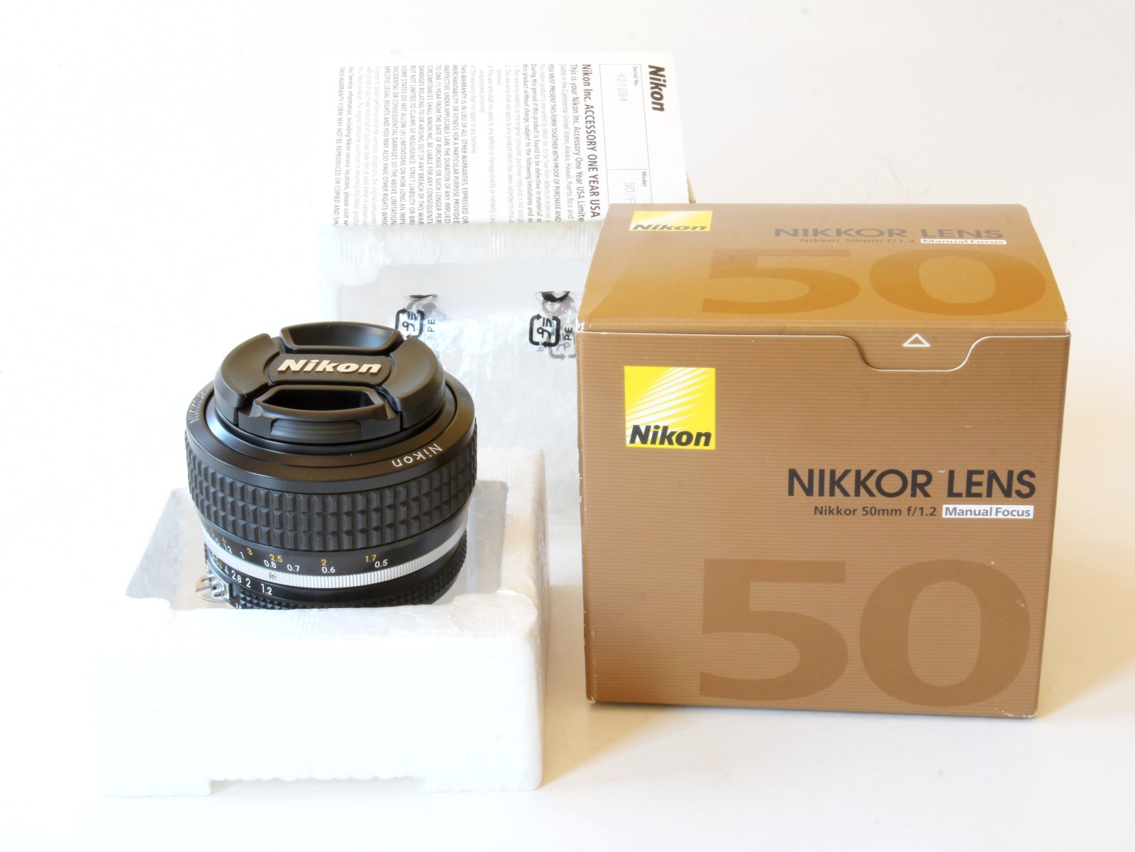Late Nikkor 50mm f/1.2 MF AI-S (serial 421284) w/box, inst, guarantee card