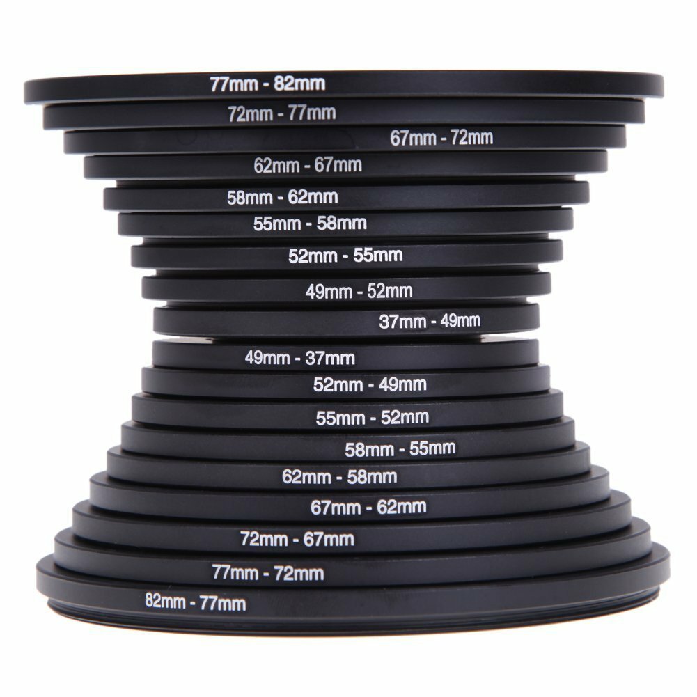 18 Pcs Filter Ring Adapter Set Lens Metal Stepping Rings Step Up Down Lenses