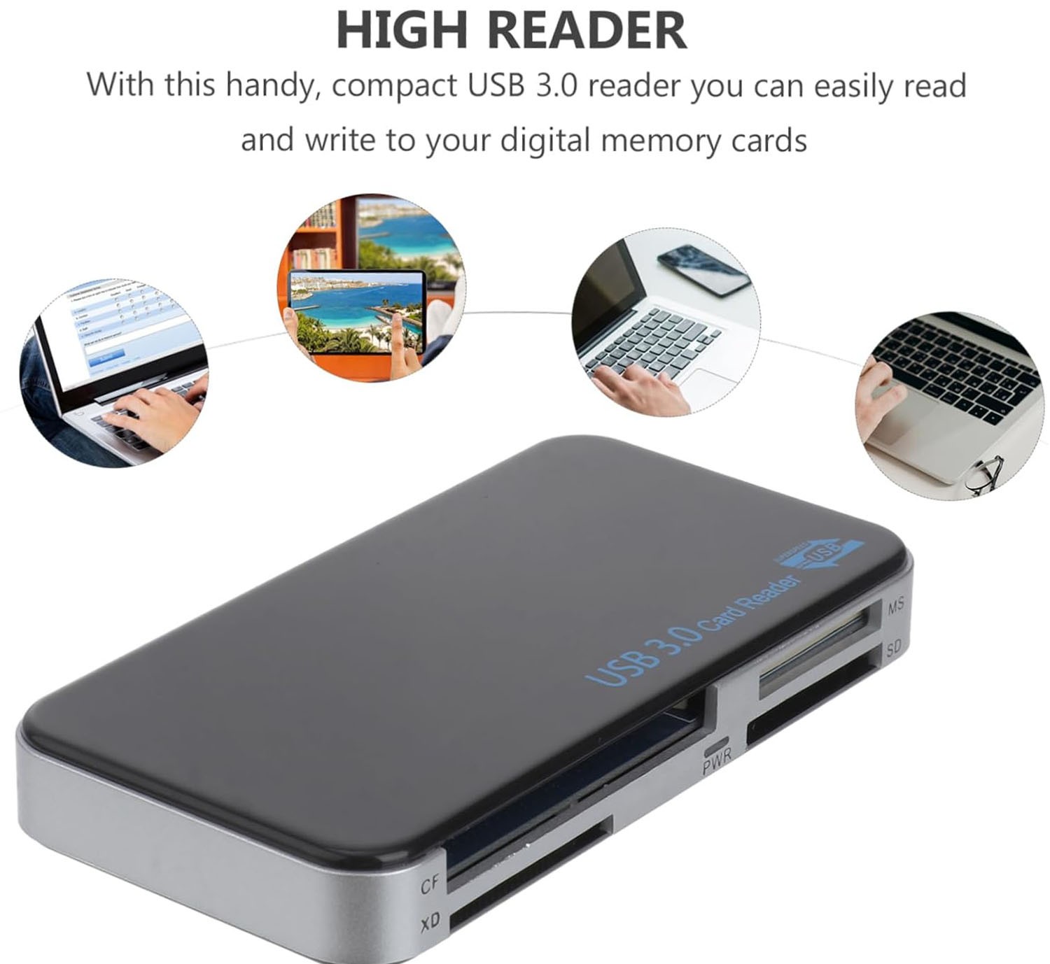 USB 3.0 Memory Card Reader Adapter 5GBPS Fit CF/TF/SD/Micro SD/XD/M2/MS Card