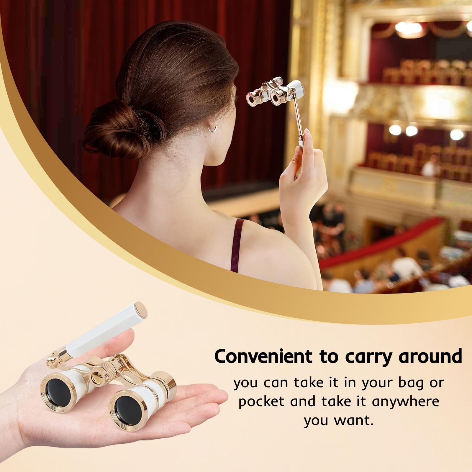 Opera Glasses Binoculars,3X25 3.54 x 1.96 x 1.18 inches, White with Handle