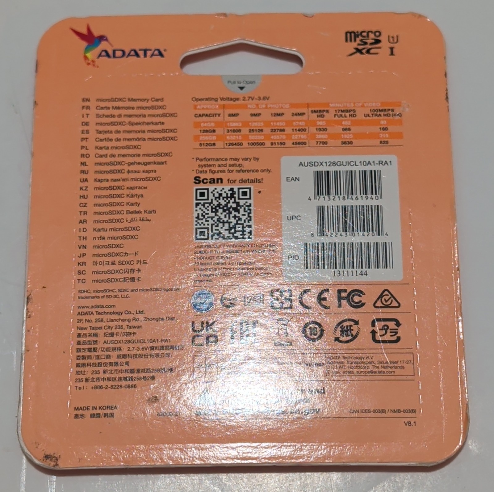 ADATA 128GB Premier microSDXC UHS-I Class 10 V10 A1 w SD Adapter Card