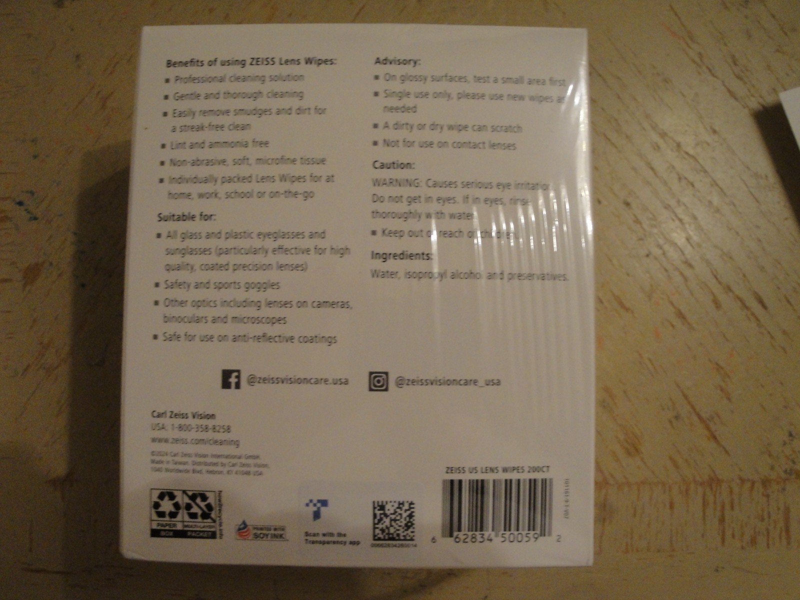 ZEISS Pre-Moistened Lens Cleaning Wipes, 200 Count #R54