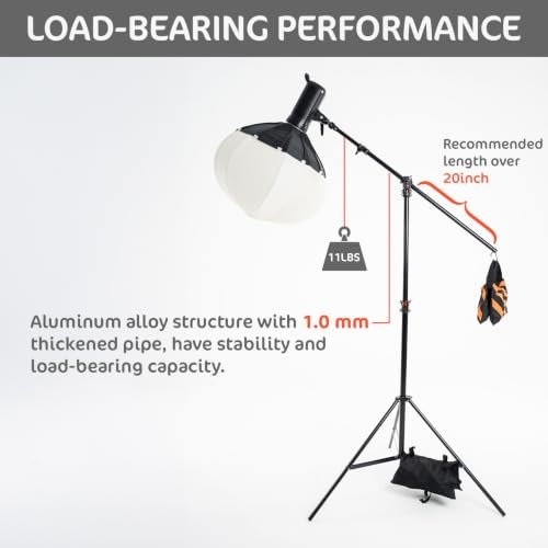 Photography 3-in-1 Heavy Duty Aluminum Alloy 12.5ft Light Stand with Boom Arm