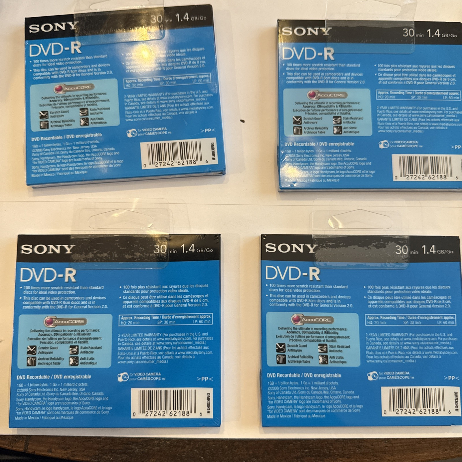 4 Brand NEW Sony Handycam DVD-R 1.4GB 30min recordable Discs DMR30R1H SEALED NIB