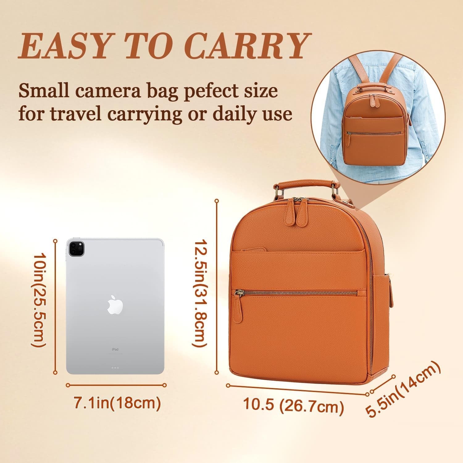 Small Camera Backpack Classic PU Leather W/ 11 Inch Pad/Tablet Compartment