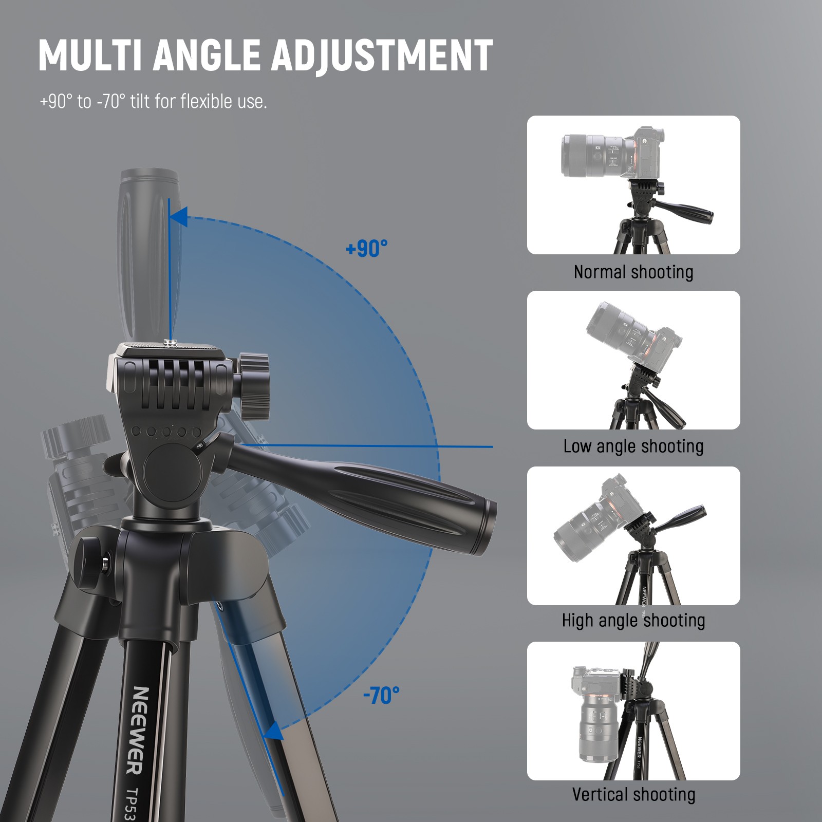 NEEWER TP53D Phone & Camera Tripod w/Cold Shoe, Lightweight