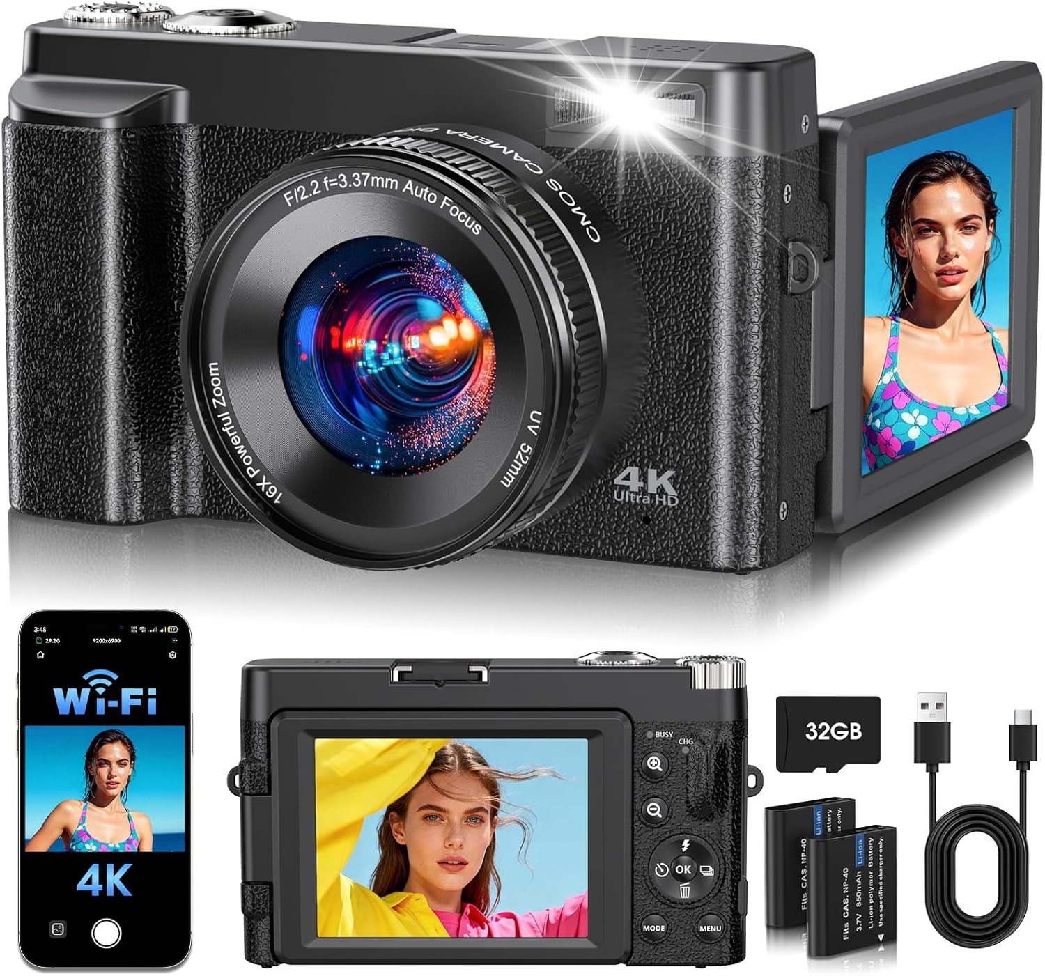 4K Digital Camera for Photography, 2026 Latest WiFi 64MP Vlogging Camera