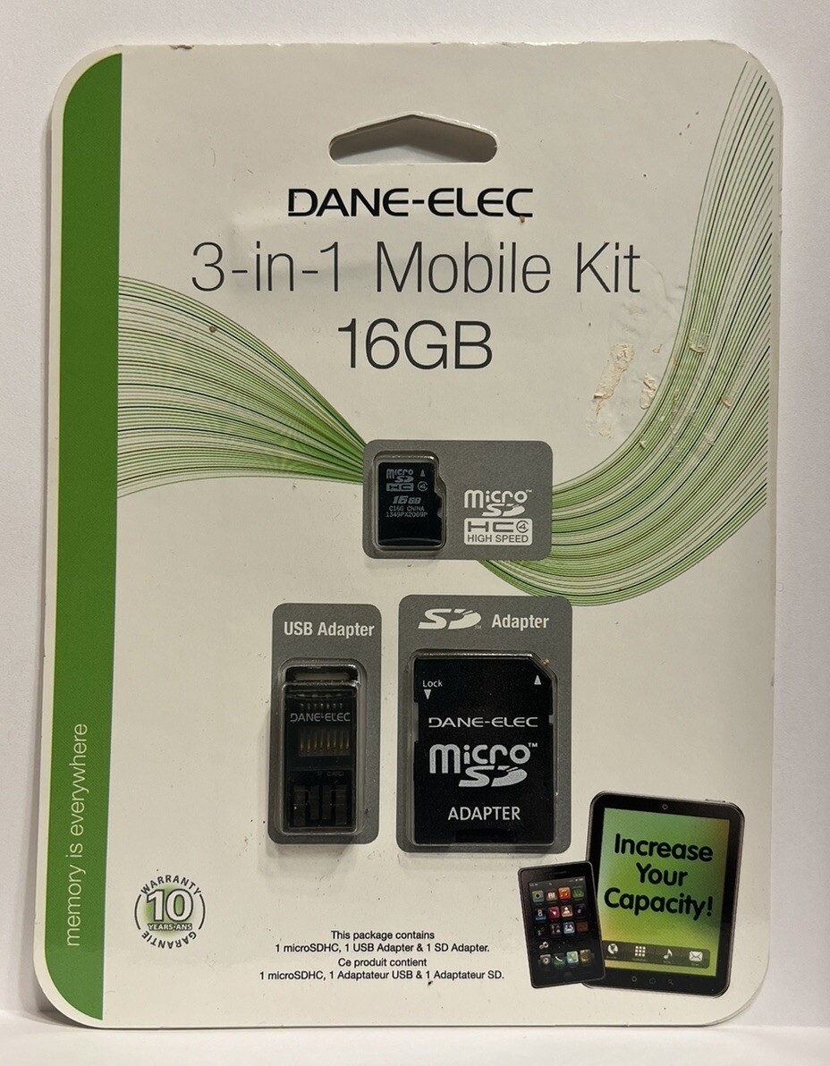 NEW Dane – Elec 16GB 3 in 1 Mobile Kit Micro SD USB Adapter Cell phone or Tablet