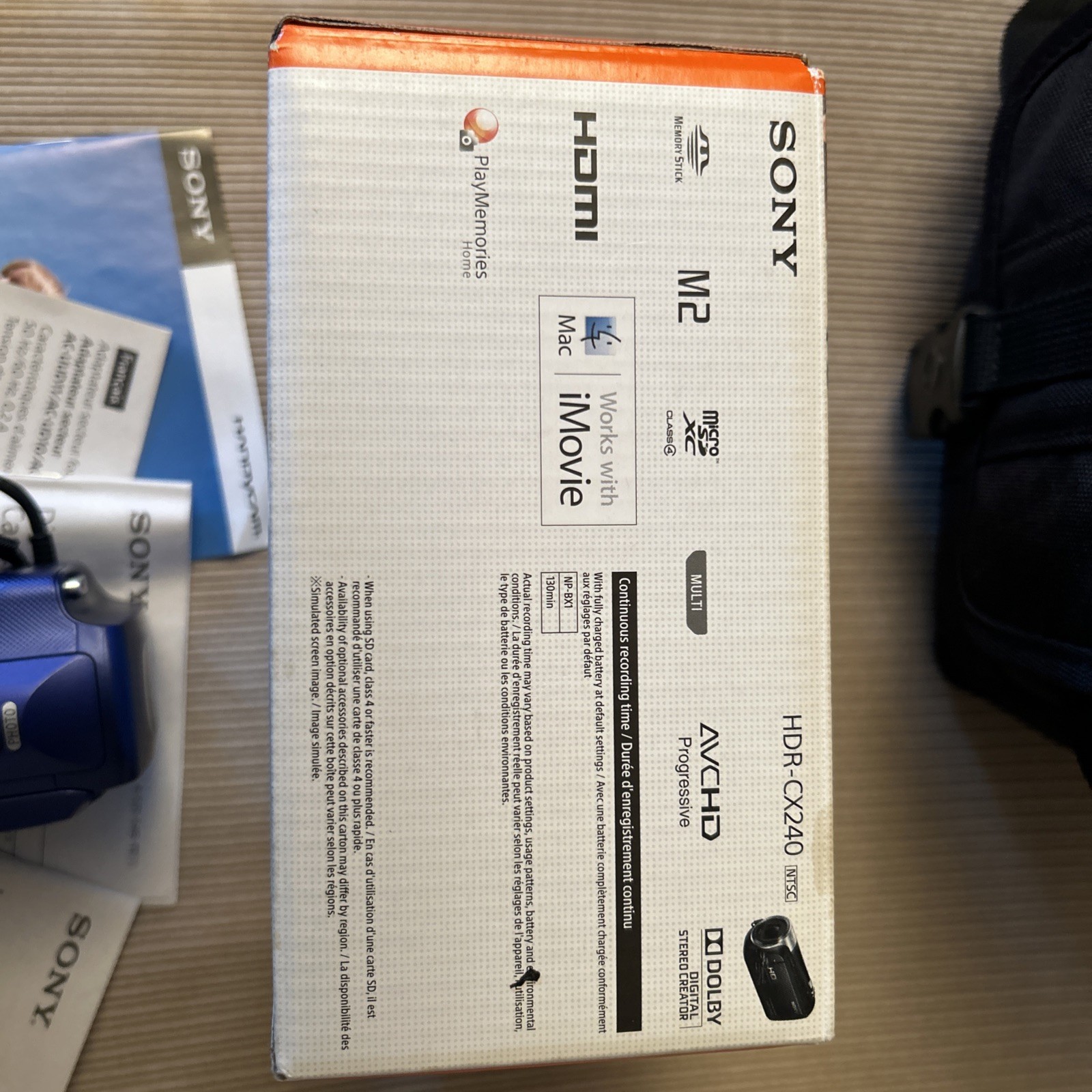 Sony Handycam HDR-CX240 9.2MP 54x Zoom Blue Digital Camcorder Tested. Cam bag