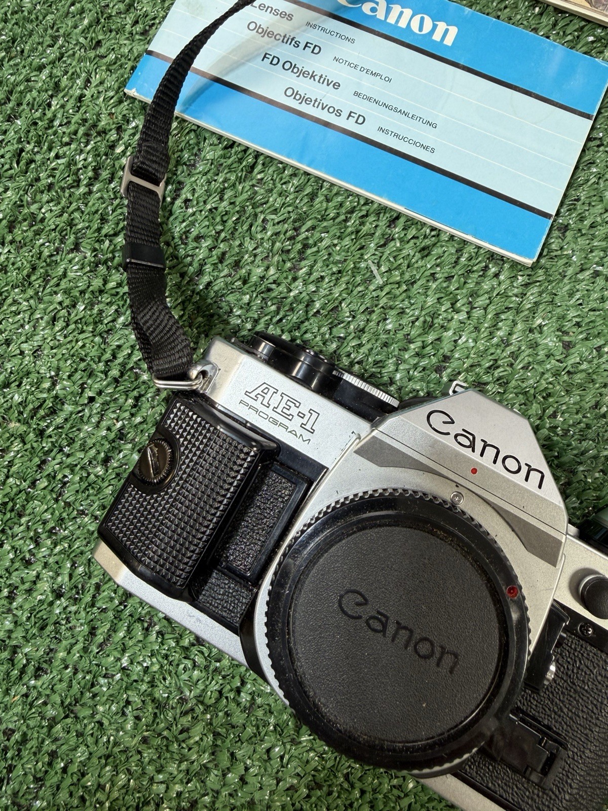 Vintage Canon AE-1 Program 35mm FILM Camera with 50mm f/1.8 FD OG Manual Case