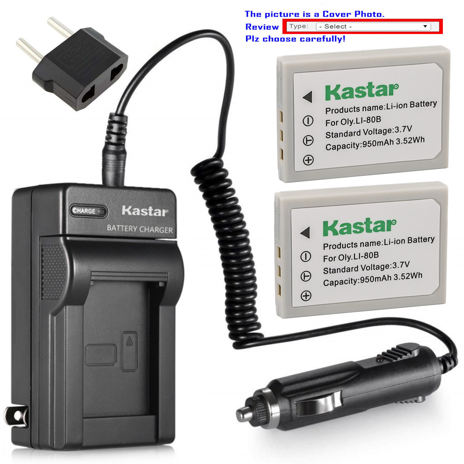 Kastar Battery AC Charger for KYOCERA EZ 4033 ACER CS 6531-N CS-5530 AGFA 4Ti