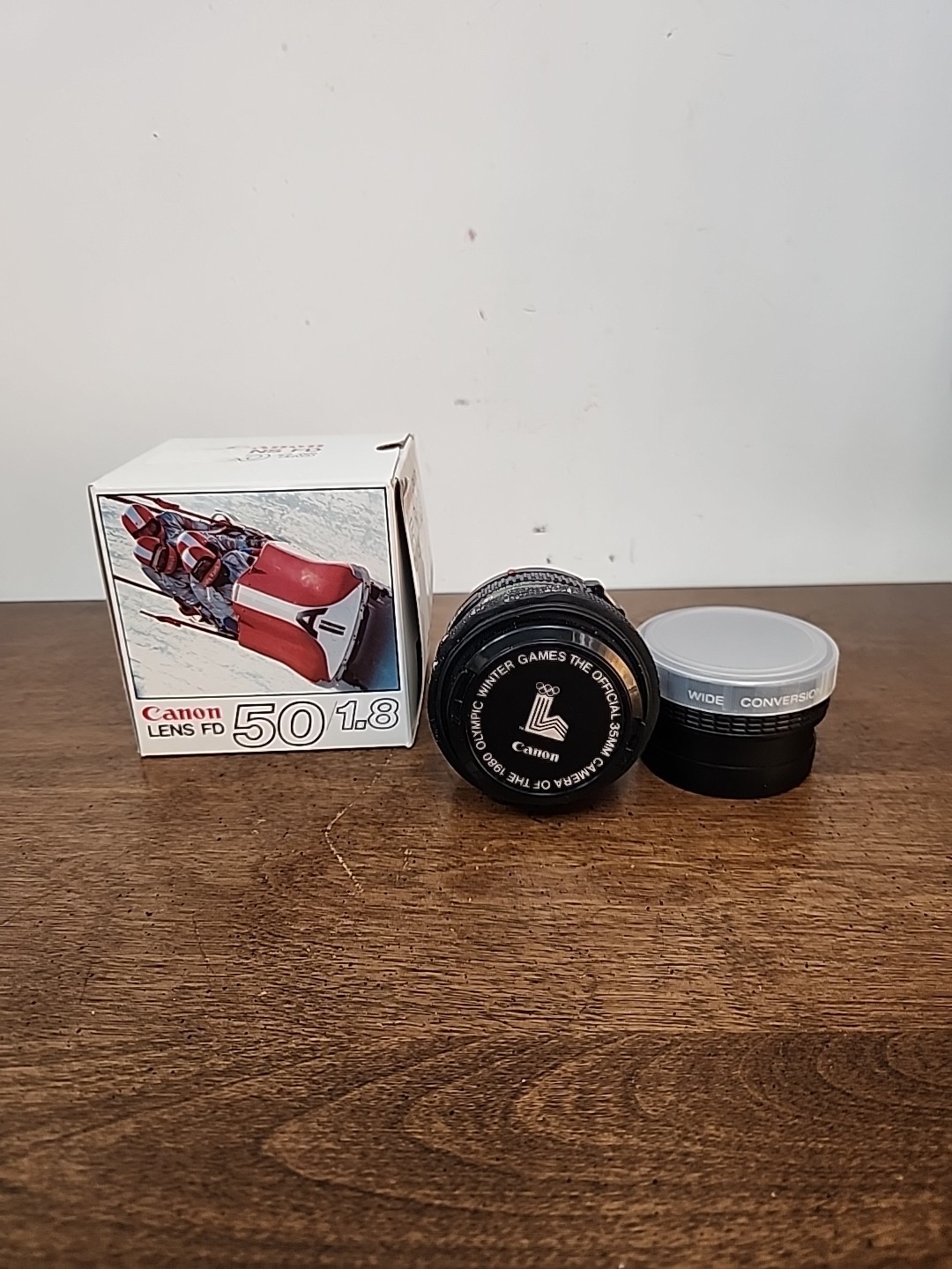 NOS CANON 50/1.8 LENS IN BOX & USED SONY WIDE CONVERSION LENS X0.7 – VCL-0746B