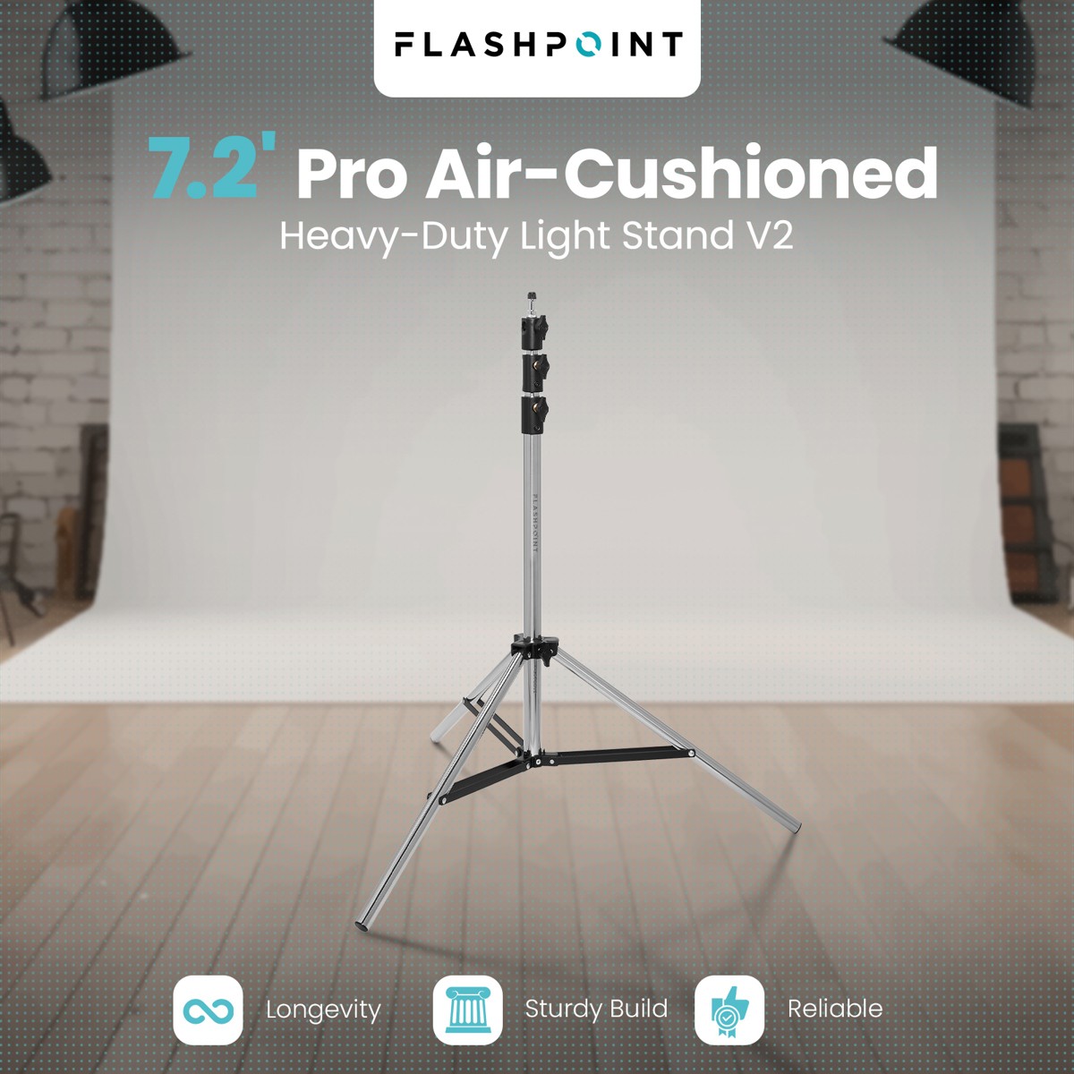 Flashpoint Pro Air-Cushioned Heavy-Duty Light Stand (Chrome, 7.2′) #FP-S-7-SS-V2