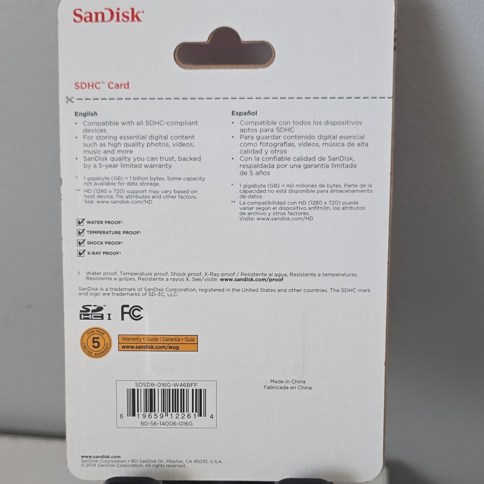 SanDisk 16GB SDHC Class 4 Waterproof Shock Proof X-Ray Proof SDSDB-016G-W46BFF